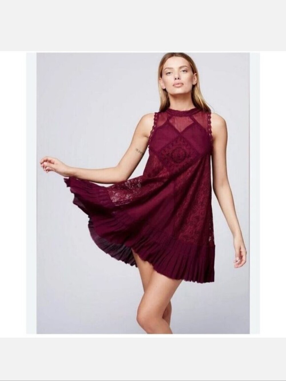 FP One Free People Angel Lace Mini‎ Dress Plum Purple Crochet Medium romantic